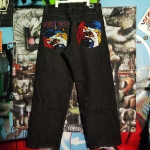 Vintage Y2K Exa Unlimited Bulldog Black Baggy Jeans